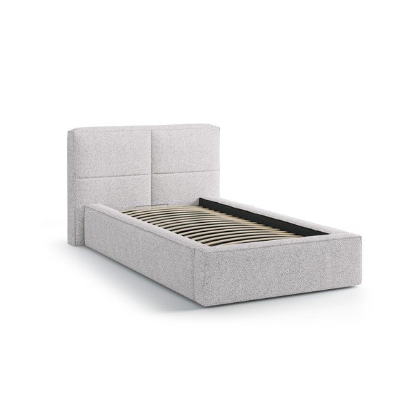Jasnoszare tapicerowane łóżko jednoosobowe ze schowkiem i stelażem 90x200 cm Darren – Micadoni -image-2