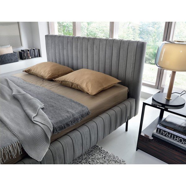 Szare tapicerowane łóżko dwuosobowe ze schowkiem ze stelażem 160x200 cm Plissa – ELTAP-image-3