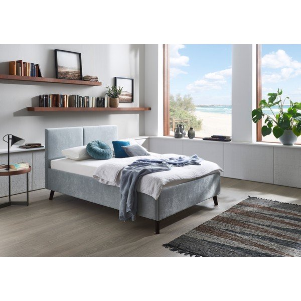 Jasnoniebieskie tapicerowane łóżko dwuosobowe ze stelażem 140x200 cm Piano – Meise Möbel-image-1