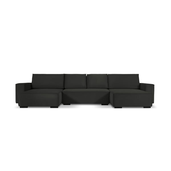 Czarna sztruksowa rozkładana sofa w kształcie "U" Mazzini Sofas Azalea