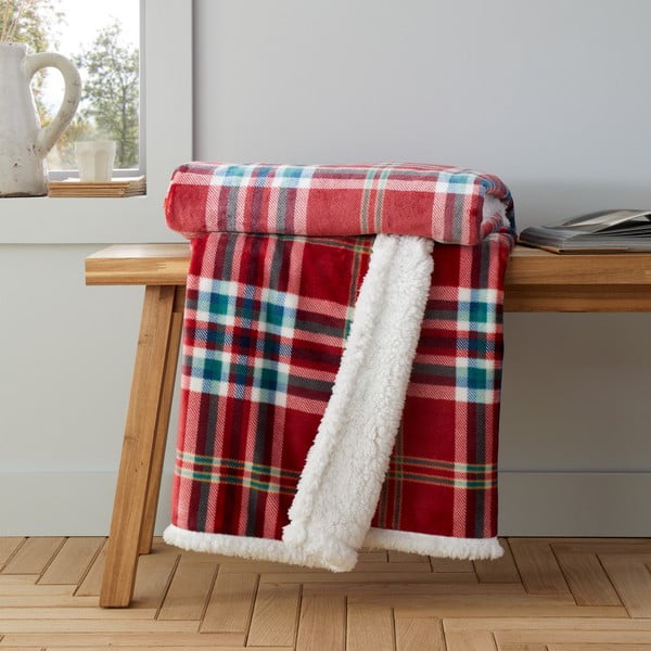 Czerwony koc z materiału sherpa 130x170 cm Kelso Check – Catherine Lansfield