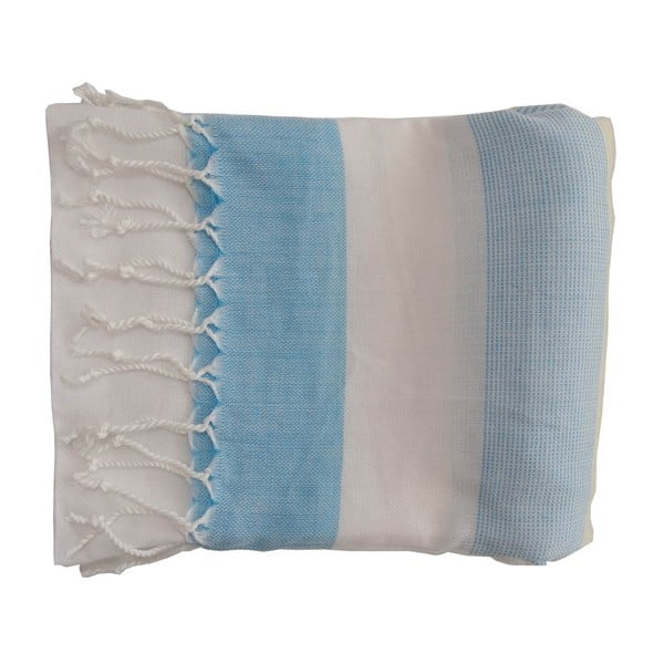 Niebieski ręcznik tkany ręcznie z wysokiej jakości bawełny Hammam Gokku, 100x180 cm