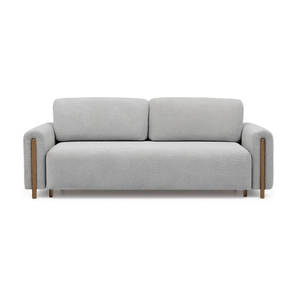 Jasnoszara rozkładana/ze schowkiem sofa z materiału bouclé 244 cm Arcadova – ELTAP