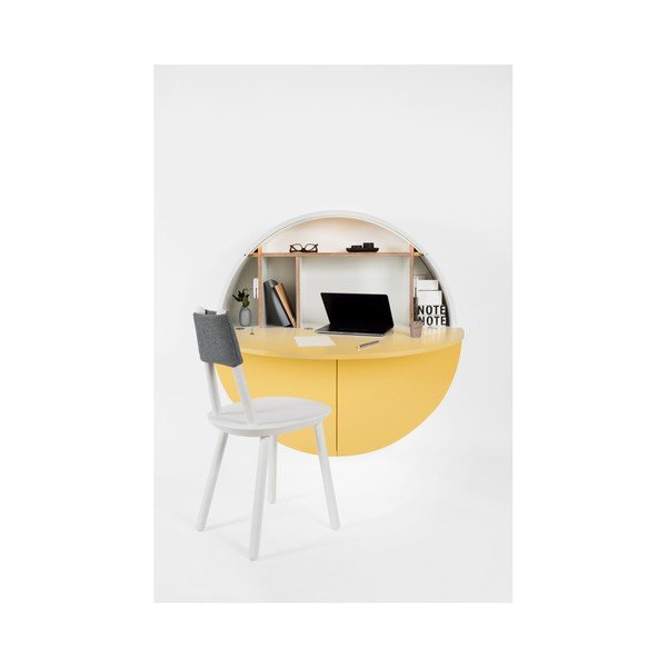 Biało-żółte wielofunkcyjne biurko ścienne EMKO Pill-image-4