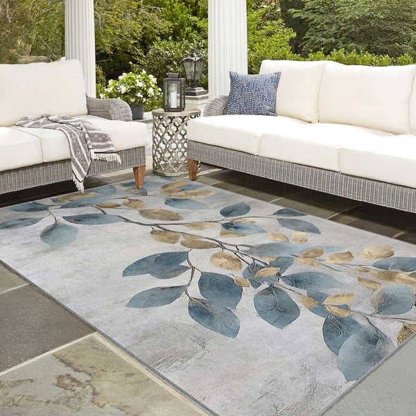 Dywan w jasnoniebiesko-złotym kolorze odpowiedni do prania 120x180 cm Golden Leaves – Mila Home-image-4