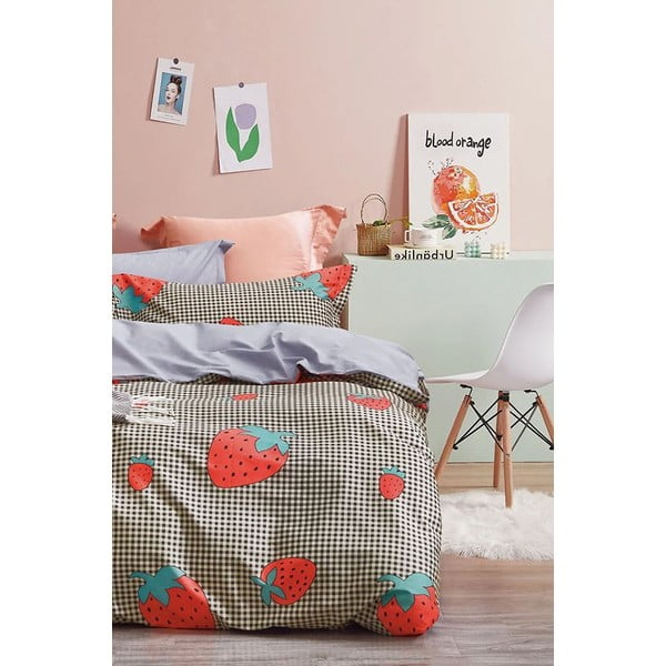 Pościel jednoosobowa z bawełny renforcé z prześcieradłem 160x220 cm Strawberry – Mila Home-image-1