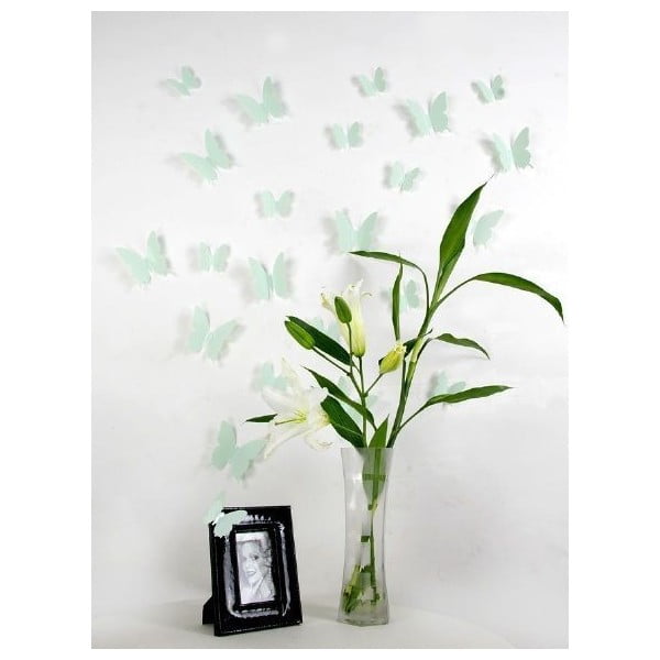 Zestaw 12 zielonych naklejek 3D Ambiance Mint Butterflies-image-1