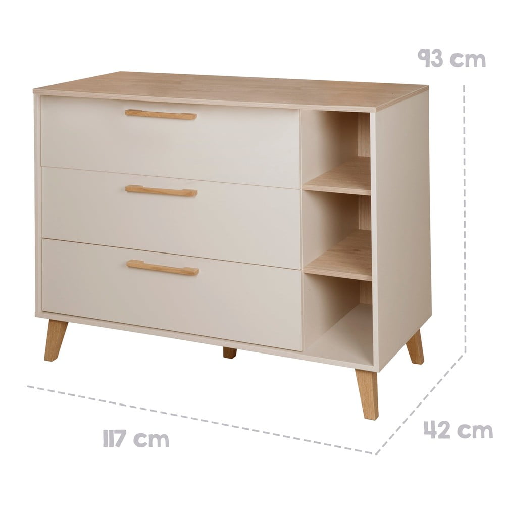 Kremowo-naturalna komoda dziecięca w dekorze dębu z przewijakiem 117x103x78 cm Jil – Roba (zdjęcie 4)