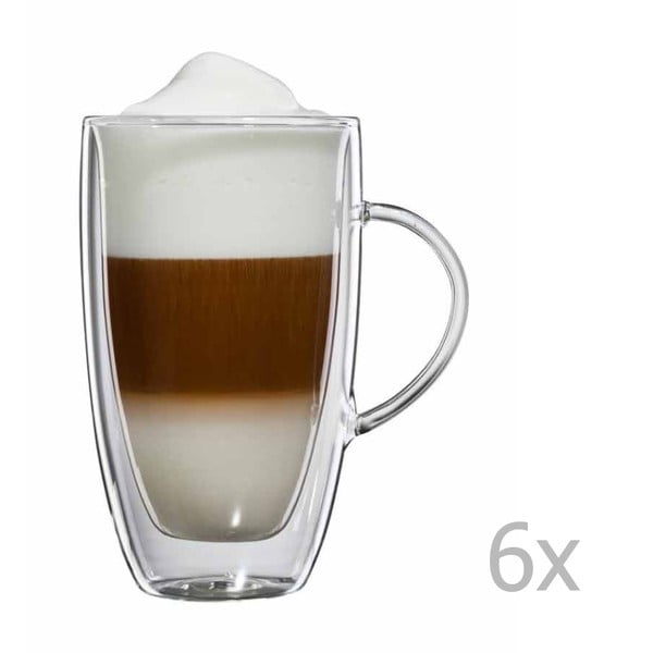 Zestaw  6 szklanych kubków na latte macchiato z uchem bloomix Verona