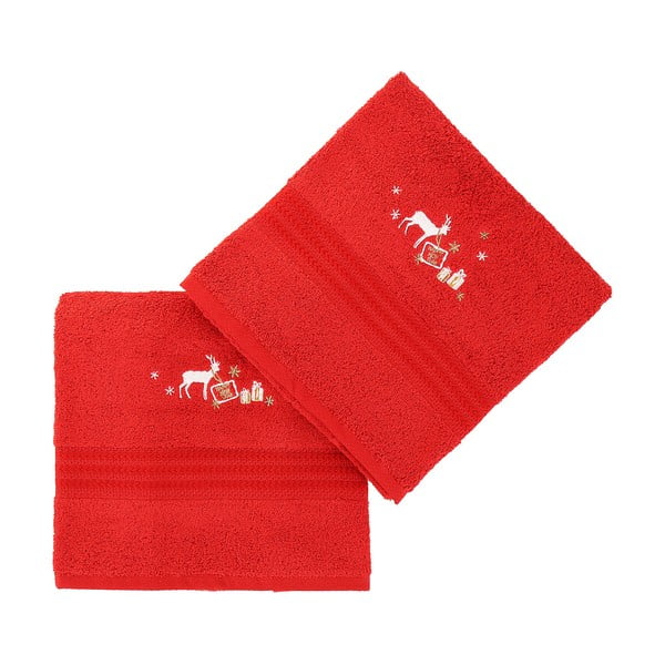Zestaw 2 czerwonych ręczników Corap, 50x90 cm
