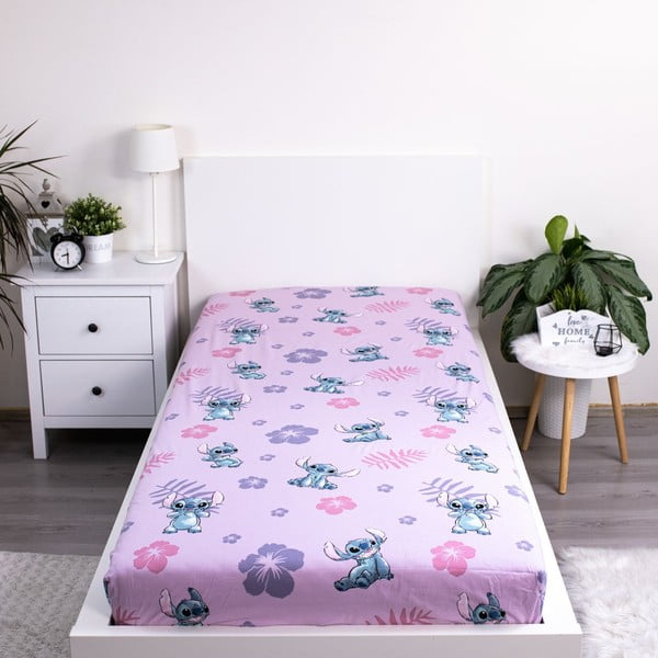 Bawełniane prześcieradło dziecięce z gumką 90x200 cm Lilo and Stitch – Jerry Fabrics-image-1