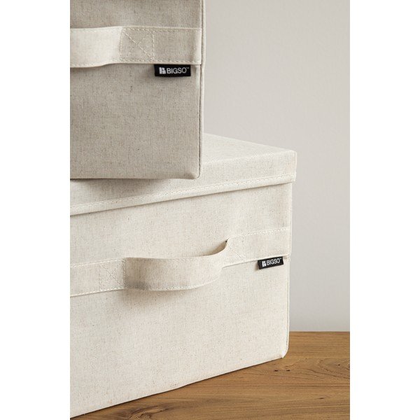Beżowy tekstylny pojemnik z pokrywką 31x41x22 cm Soft Storage Medium – Bigso-image-1