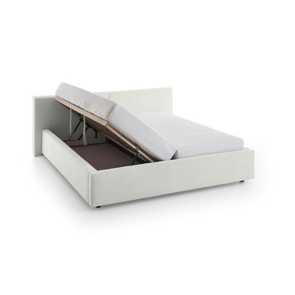 Białe tapicerowane łóżko dwuosobowe ze schowkiem i stelażem 180x200 cm Cube – Meise Möbel-image-4