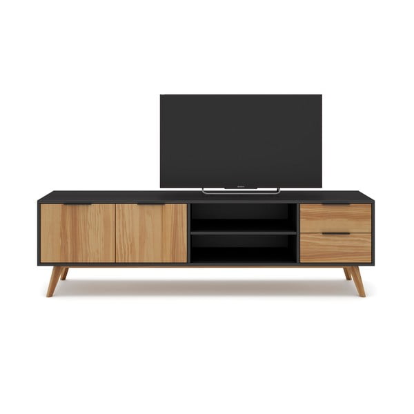 Czarno-naturalna szafka pod TV z drewna sosnowego 180x53 cm Lavis – Marckeric-image-3