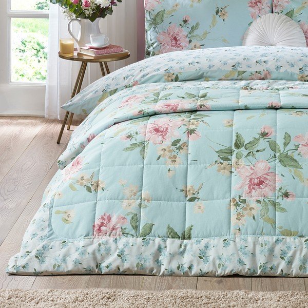 Niebieska narzuta pikowana 220x230 cm Avebury Floral – Catherine Lansfield-image-2