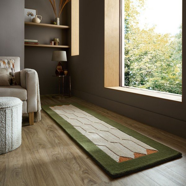 Zielony/w naturalnym kolorze wełniany chodnik tkany ręcznie 60x230 cm Apex Border Wool – Flair Rugs-image-1