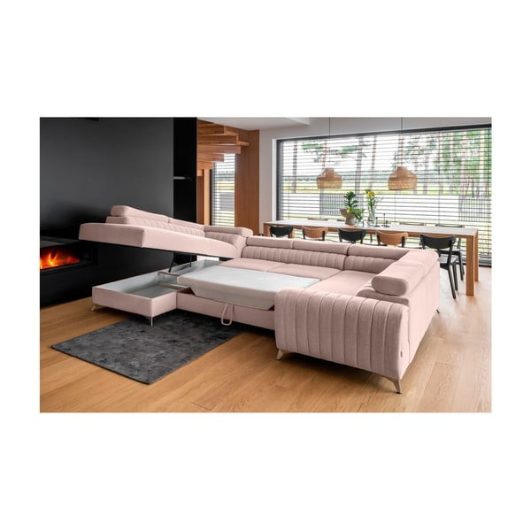 Różowy rozkładany/ze schowkiem narożnik (lewostronny/w kształcie litery U) Louis – ELTAP-image-4