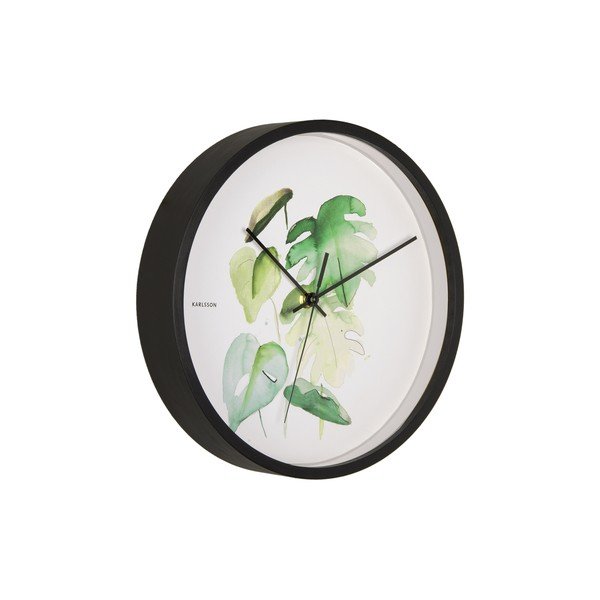 Zielono-biały zegar w czarnej ramie Karlsson Monstera, ø 26 cm-image-2