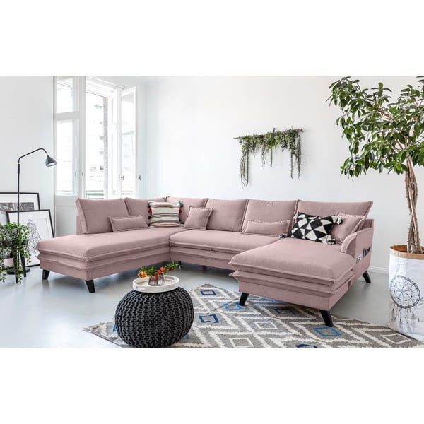 Pudroworóżowa rozkładana sofa w kształcie litery "U" Miuform Charming Charlie, lewostronna-image-3