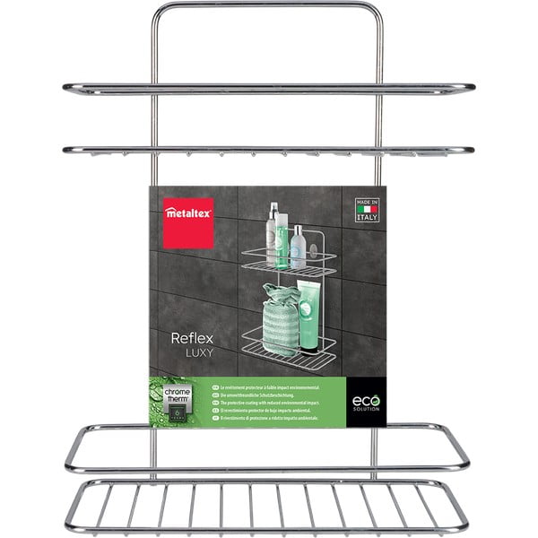 Wisząca stalowa półka łazienkowa w kolorze srebra z połyskiem bez wiercenia Luxy – Metaltex-image-2