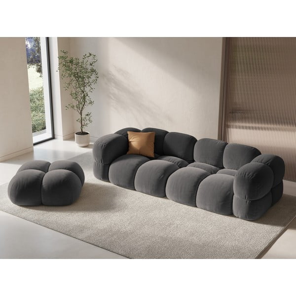 Szara aksamitna sofa 250 cm Loretto – Cosmopolitan Design-image-1