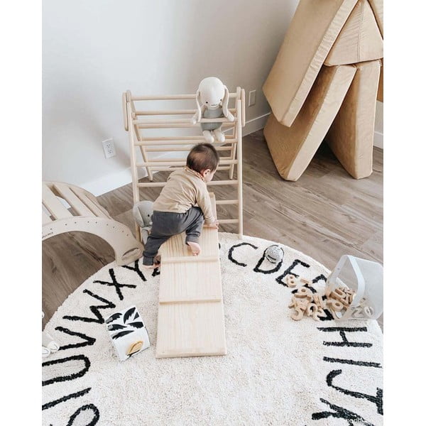 Kremowy bawełniany dywan dziecięcy tkany ręcznie odpowiedni do prania ø150 cm ABC Natural Black – Lorena Canals-image-1