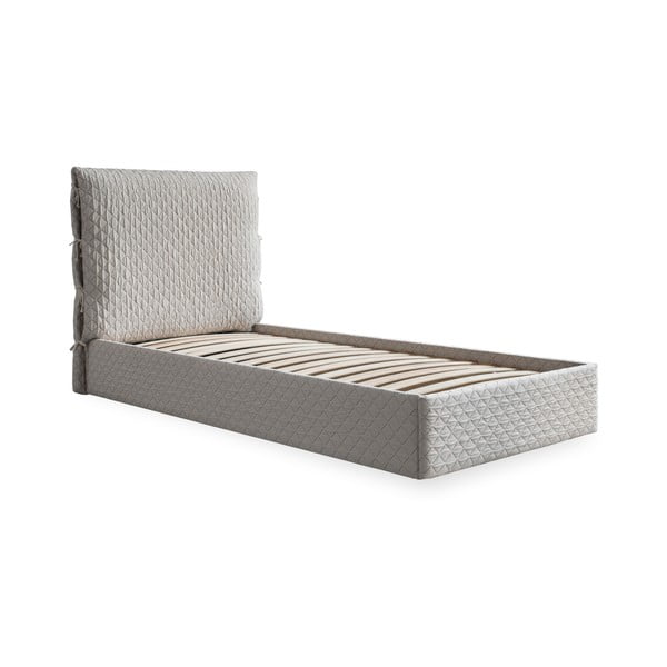 Beżowe tapicerowane łóżko jednoosobowe ze schowkiem i stelażem 90x200 cm Sleepy Luna – Miuform-image-2