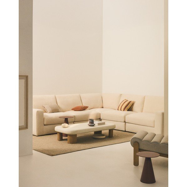 Beżowy narożnik z tkaniny szenilowej (strona zmienna/w kształcie litery L) Alea – Kave Home-image-1