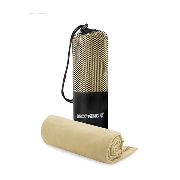 Komplet 2 szybkoschnących beżowych ręczników DecoKing EKEA, 70x140 cm + 30x50 cm