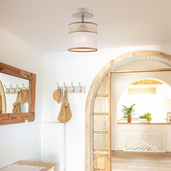 Jasnobrązowa lampa sufitowa z tekstylnym kloszem ø 16 cm Andrea – LAMKUR-image-1