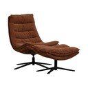 Brązowy obrotowy fotel z podnóżkiem z tkaniny szenilowej Kube – WOOOD