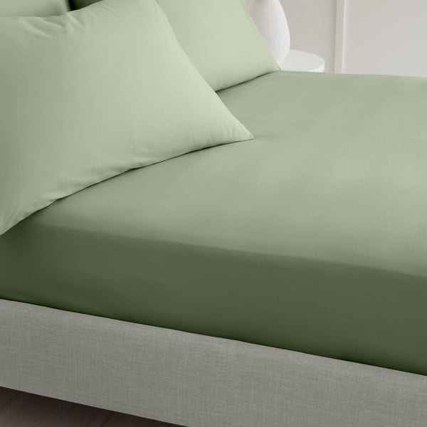Zielone prześcieradło z perkalu bawełnianego z gumką 90x190 cm Cotton Percale – Bianca-image-1