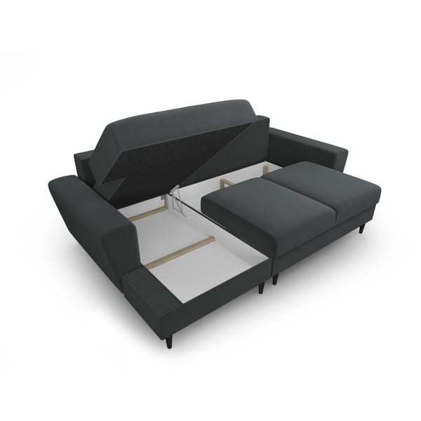 Ciemnoszary aksamitny rozkładany narożnik ze schowkiem (lewostronny/z szezlongiem) Kyoto – Cosmopolitan Design-image-3