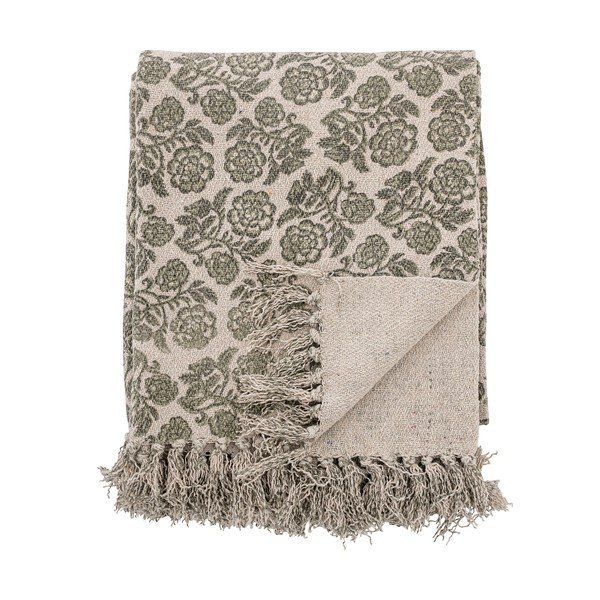 Szaro-zielony świąteczny pled z domieszką bawełny Bloomingville Ritchi, 150x120 cm