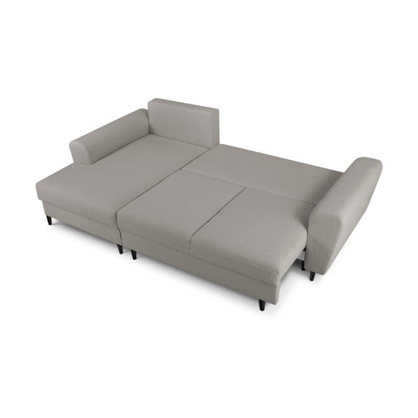 Jasnoszary rozkładany narożnik ze schowkiem z materiału bouclé (lewostronny/z szezlongiem) Kyoto – Cosmopolitan Design-image-2