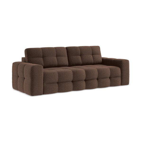 Brązowa rozkładana sofa z materiału bouclé 255 cm Milu – Makamii-image-1