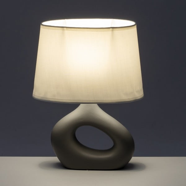 Biało-szara lampa stołowa ceramiczna z tekstylnym kloszem (wysokość 30 cm) – Casa Selección-image-1