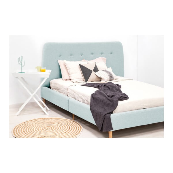 Turkusowe łóżko 2-osobowe z drewnianymi nogami Vivonita Mae, 140x200 cm-image-2