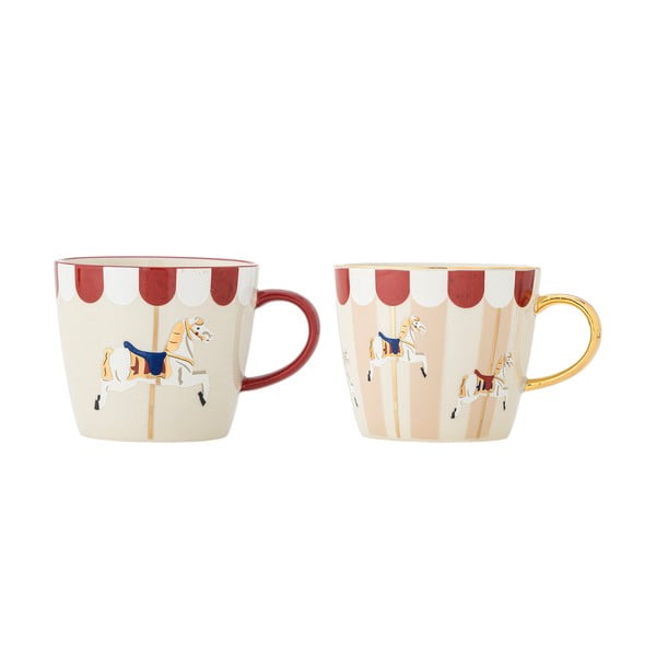 Kremowe kamionkowe kubki ze świątecznym motywem zestaw 2 szt. 300 ml Merry-go-round – Bloomingville