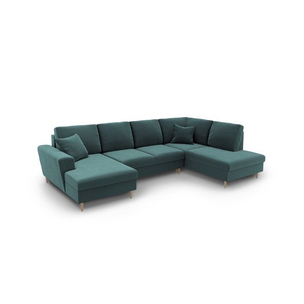 Morski aksamitny rozkładany narożnik ze schowkiem (prawostronny/w kształcie litery U) Kyoto – Cosmopolitan Design-image-1