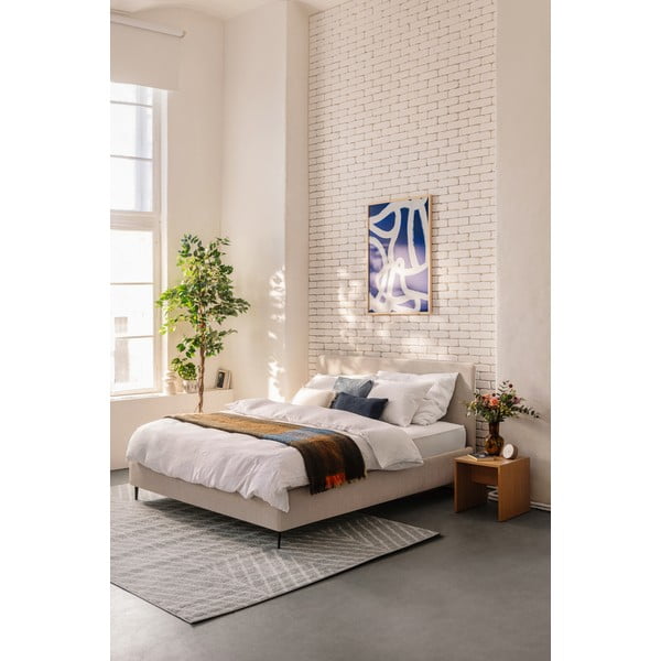 Beżowe tapicerowane łóżko dwuosobowe z materacem i stelażem 160x200 cm Noira Slim – Bonami Selection-image-1