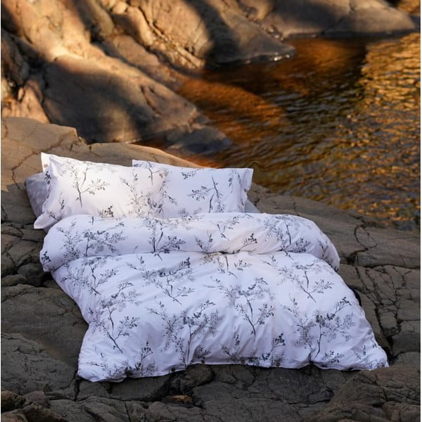 Biało-szara pościel jednoosobowa z bawełny renforcé 140x200 cm White Floral – Mila Home Luxury-image-1