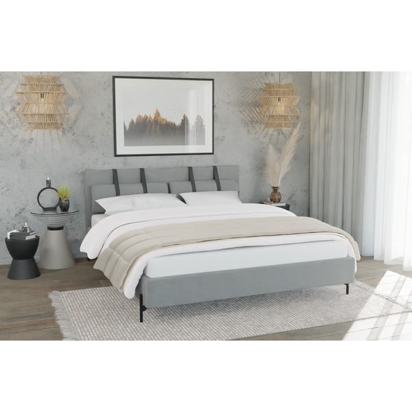 Jasnoszare tapicerowane łóżko dwuosobowe ze stelażem 140x200 cm Tulsa – Ropez-image-1