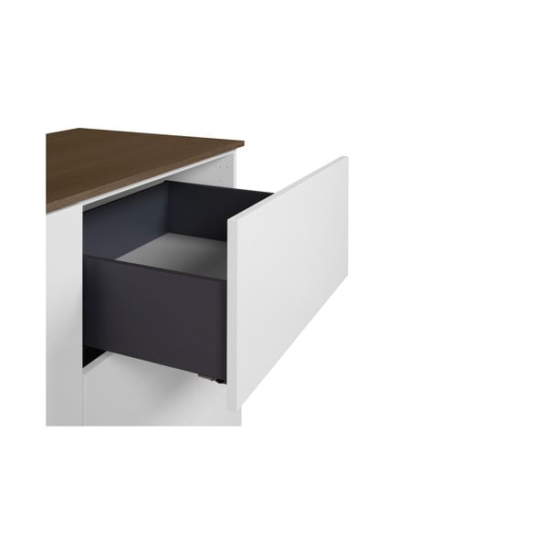 Biała komoda z blatem w dekorze drewna orzecha z 3 szufladami i drzwiczkami TemaHome Join-image-4