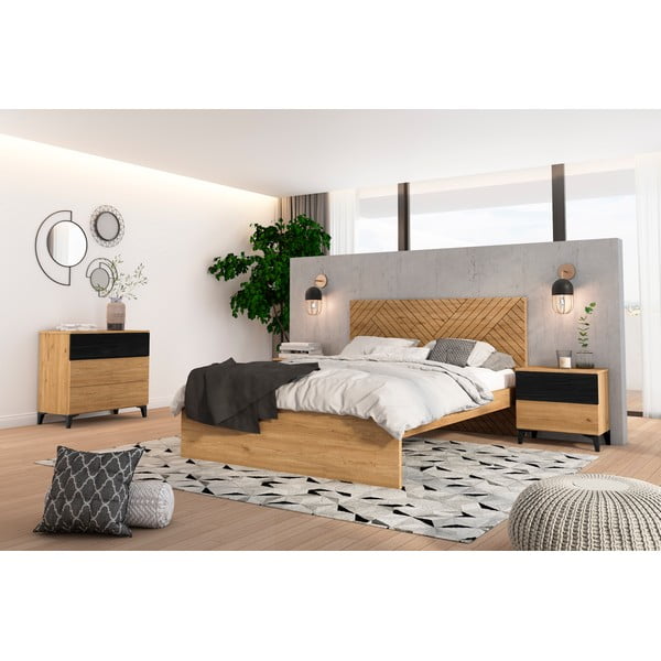 Łóżko dwuosobowe w dekorze dębu 160x200 cm Zebra – Marckeric-image-1