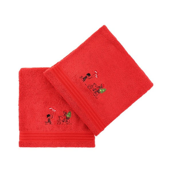 Komplet 2 czerwonych bawełnianych ręczników Bisiklet Red, 70x140 cm