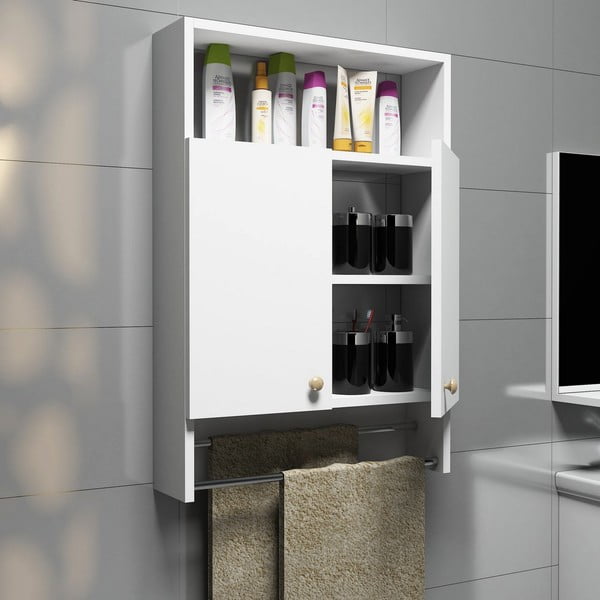 Biała szafka łazienkowa z wieszakiem na ręczniki, Bathroom Cabinet-image-2