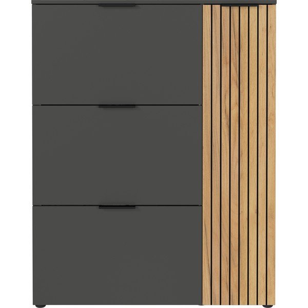 Antracytowo-naturalna uchylna szafka na buty w dekorze dębu 101x129x19 cm Gibisa – Germania-image-2