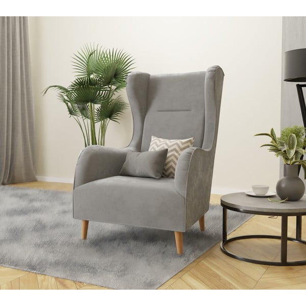 Jasnoszary aksamitny fotel typu uszak Carole – Ropez-image-3