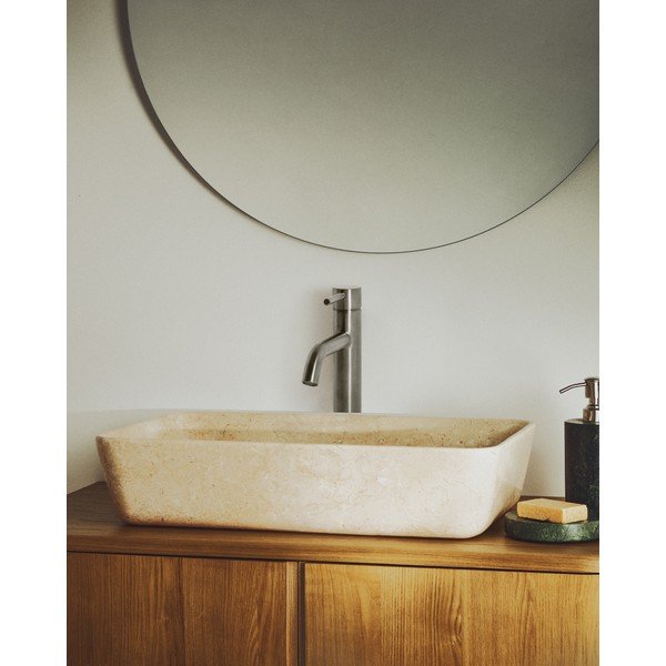 Beżowa kamienna umywalka 55x35 cm Darnen – Kave Home-image-1